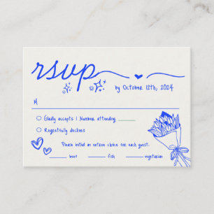 Hand Drawn Blue Scribble Quirky RSVP Wedding  Enclosure Card