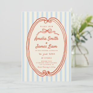Hand drawn Blue stripes Quirky wedding Invitation