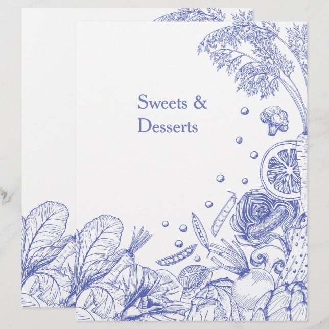 Hand Drawn Blue Vegetables Recipe Category (Front/Back)