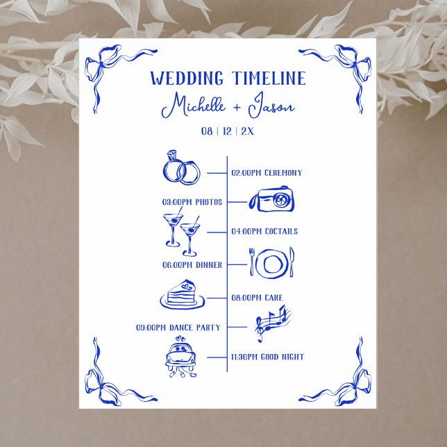Hand Drawn Blue Wedding Itinerary Schedule Welcome Poster (Creator Uploaded)