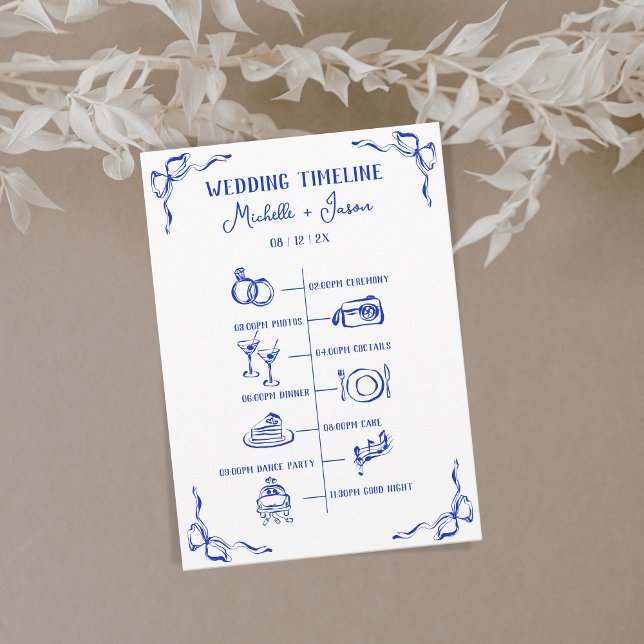 Hand Drawn Blue Wedding Itinerary Schedule Welcome Programme (Creator Uploaded)