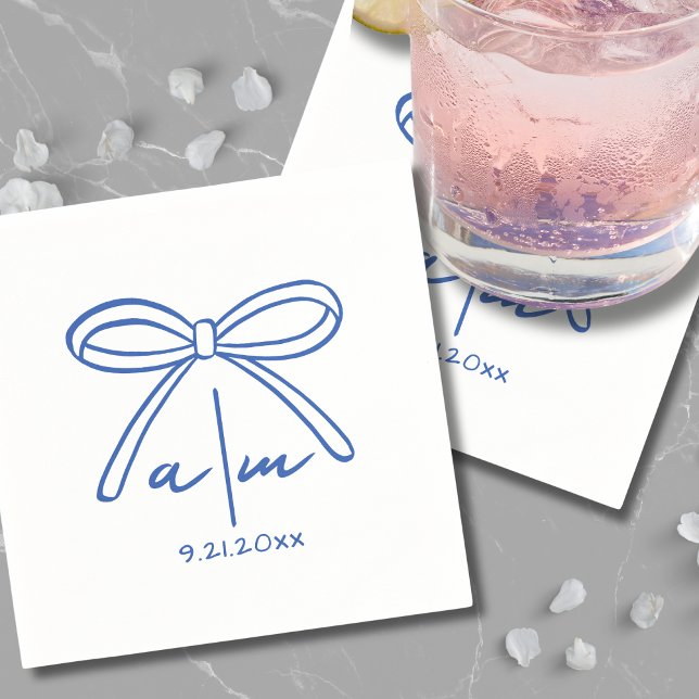 Hand Drawn Blue Wedding Monogram Napkins (Hand Drawn Blue Wedding Monogram Napkins)