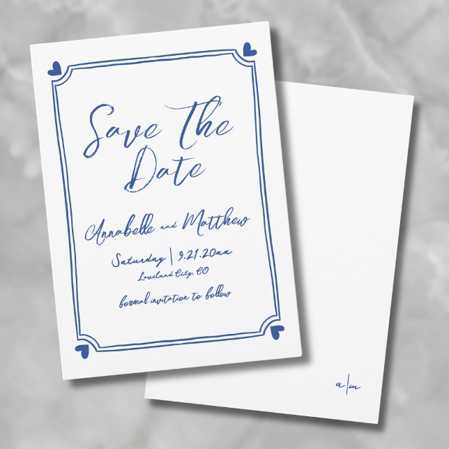 Hand Drawn Blue Wedding Save The Date (Simple Hand Drawn Blue Wedding Save the Date)