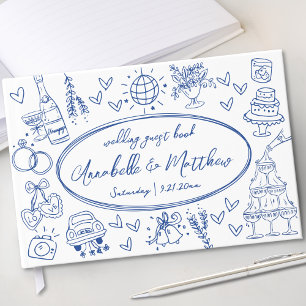 Hand Drawn Blue Whimsical Wedding Guest Book