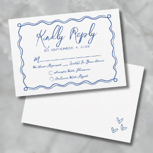 Hand Drawn Blue Whimsical Wedding RSVP Card