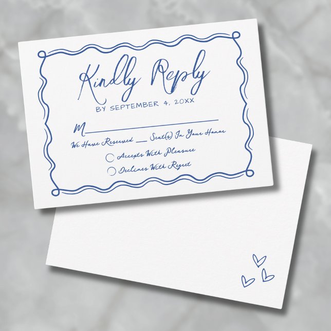 Hand Drawn Blue Whimsical Wedding RSVP Card (Creator Uploaded)