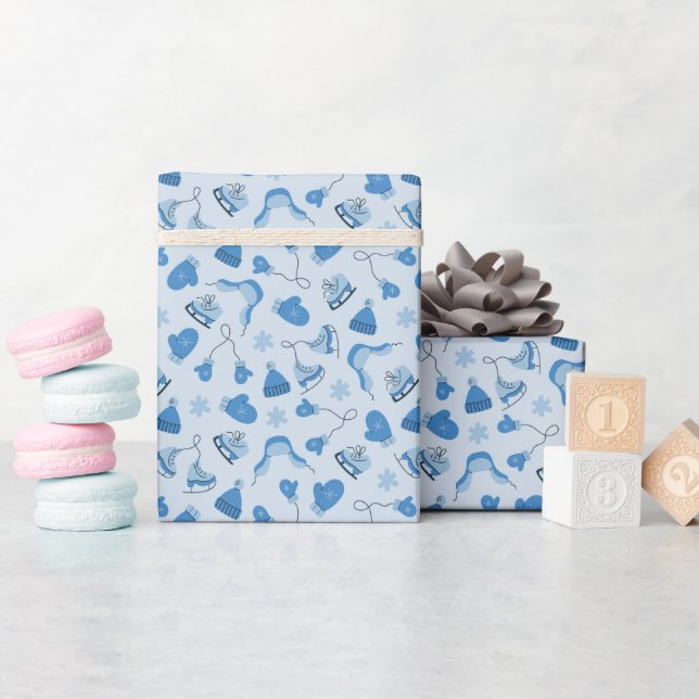 Hand Drawn Blue Winter Pattern Wrapping Paper Roll (Baby Shower)