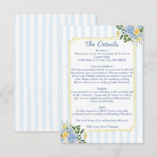 Hand Drawn Blue Yellow Floral Stripe Wedding Enclosure Card