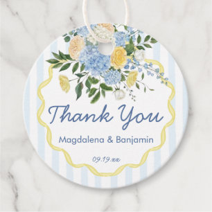 Hand Drawn Blue Yellow Floral Stripe Wedding Favour Tags