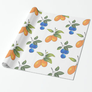 Hand Drawn Blueberries and Kumquats Pattern Wrapping Paper