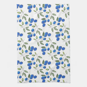 Hand Drawn Blueberries Pattern Tea Towel