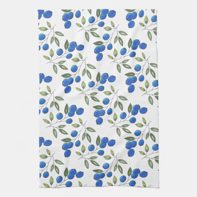 Hand Drawn Blueberries Pattern Tea Towel (Vertical)