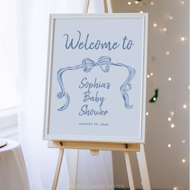 Hand Drawn BlueBow Boy Baby Shower Welcome Poster (Creator Uploaded)