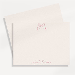 Hand Drawn Blush Bow Monogram Note Card