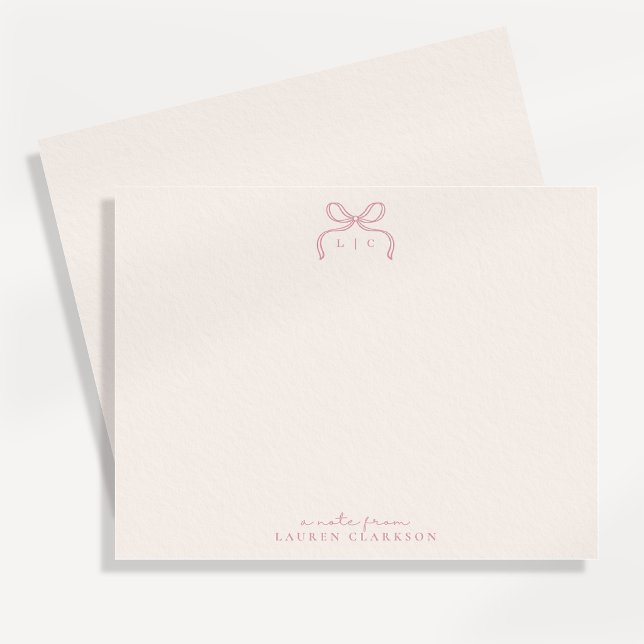 Hand Drawn Blush Bow Monogram Note Card (Creator Uploaded)