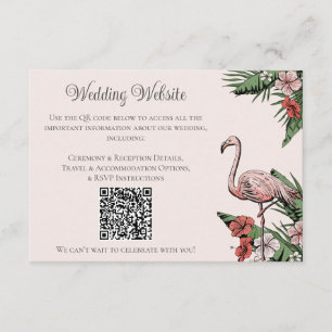 Hand-Drawn Blush Flamingo Tropical Wedding QR Card