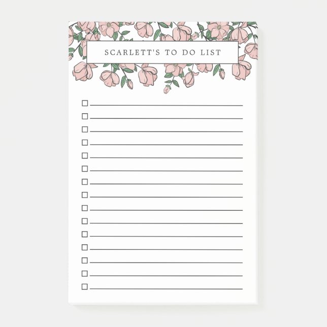 Hand Drawn Blush Pink Flowers To Do List Post-it Notes (Front)