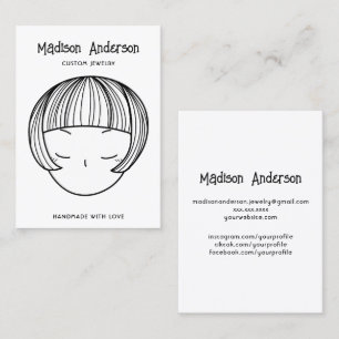 Hand Drawn Bob Haircut Lady Earring Display Card
