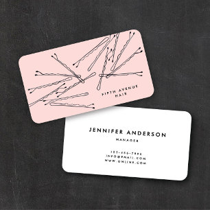 Hand-Drawn Bobby Pins Pink & Black Hair Stylist   Business Card