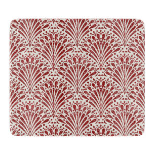 Hand Drawn Bohemian Scallops, Red on Cream Cutting Board