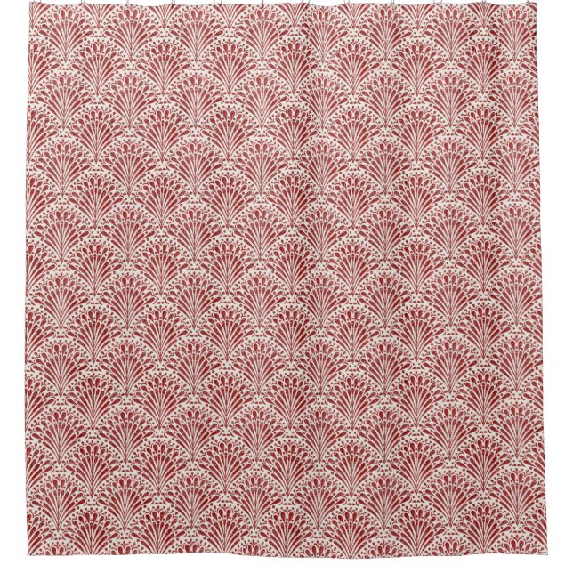 Hand Drawn Bohemian Scallops, Red on Cream Shower Curtain (Front)