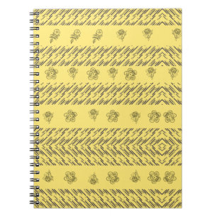 Hand-Drawn Boho Floral Geometric Lines in Mustard Notebook