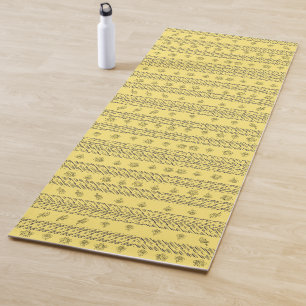 Hand-Drawn Boho Floral Geometric Lines in Mustard Yoga Mat