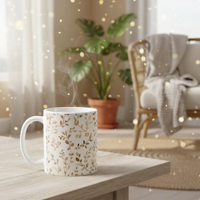 Hand Drawn Boho Leaf Pattern Coffee Mug (Creator Uploaded)