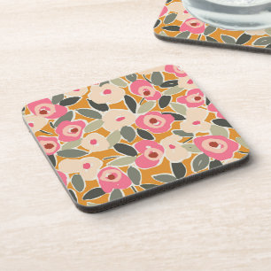 Hand-Drawn Bold Inky Floral Pattern- Sunlit Meadow Coaster
