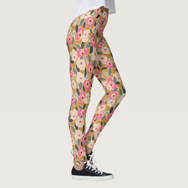 Hand-Drawn Bold Inky Floral Pattern- Sunlit Meadow Leggings (Right)