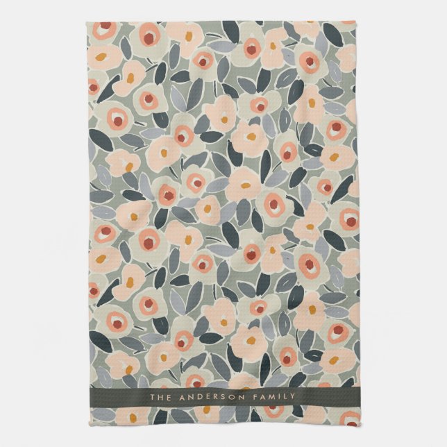 Hand-Drawn Bold Inky Floral Pattern- Sunlit Meadow Tea Towel (Vertical)