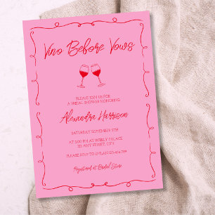 Hand Drawn Bold Pink & Red Wine Bridal Shower Invitation