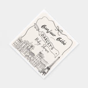 Hand Drawn Bonjour French Baby Shower Welcome Napkin