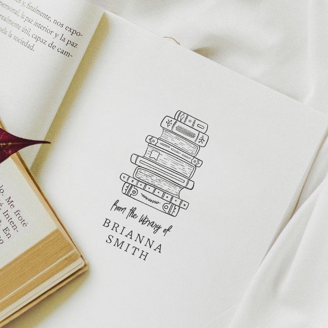 Hand Drawn Book Stack Cute From The Library Of Rubber Stamp (Stamp Mock-up)