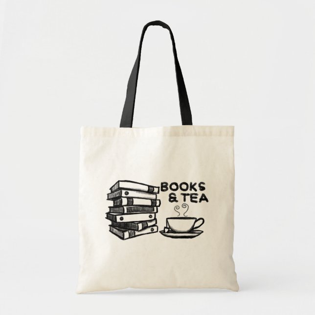 Hand drawn Books & Tea Tote Bag (Front)