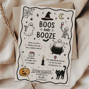Hand Drawn Boos And Booze Halloween Party Invitation