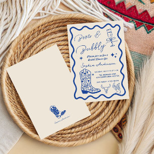 Hand drawn Boots Bubbly Rustic Bridal Shower  Invitation