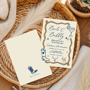 Hand drawn Boots Bubbly Rustic Bridal Shower  Invitation