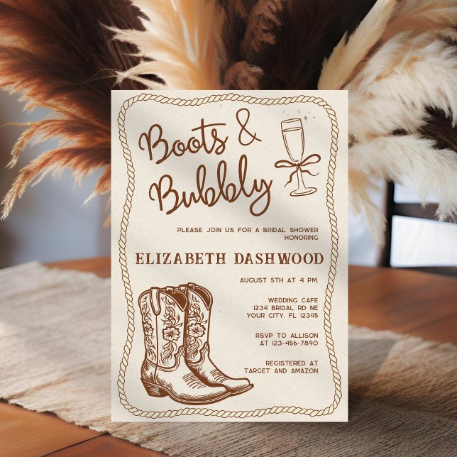 Hand Drawn Boots & Bubbly Western Bridal Shower Invitation (Creator Uploaded)