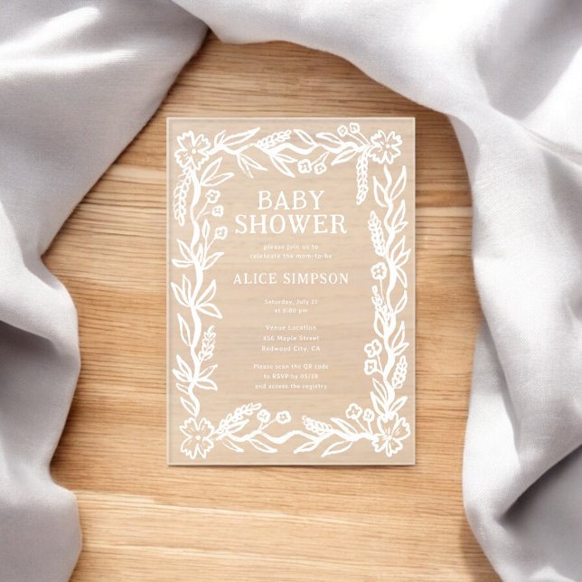 Hand Drawn Botanical Baby Shower Acrylic Invitations (Creator Uploaded)
