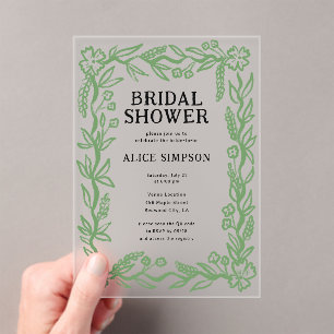 Hand Drawn Botanical Bridal Shower Acrylic Invitations