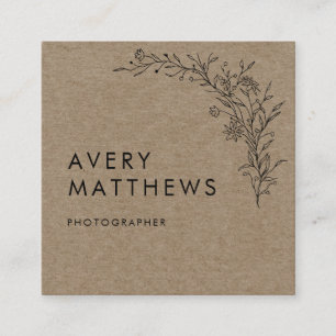 Hand drawn Botanical Greenery Minimal Rustic  Square Business Card