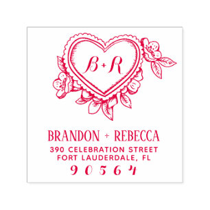 Hand-drawn Botanical Heart Initials Return Address Self-inking Stamp