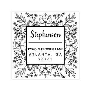 Hand Drawn Botanical Leaves Family Return Address Self-inking Stamp
