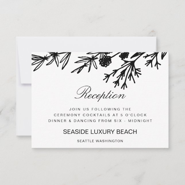 Hand Drawn Botanical Leaves Reception Card (Front)