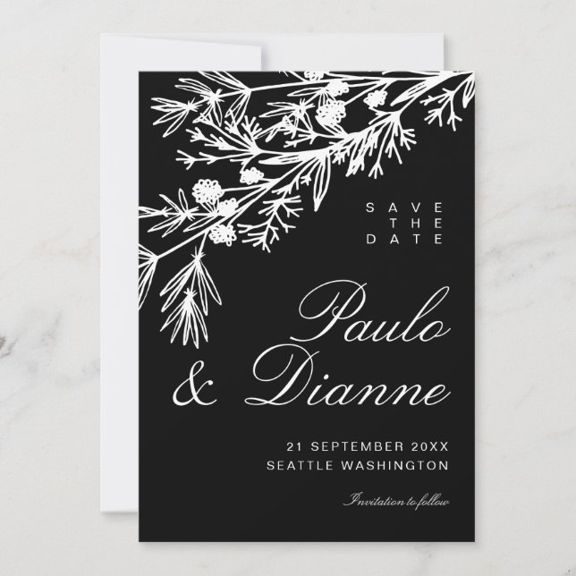 Hand Drawn Botanical Leaves Save the Date Invitation (Front)