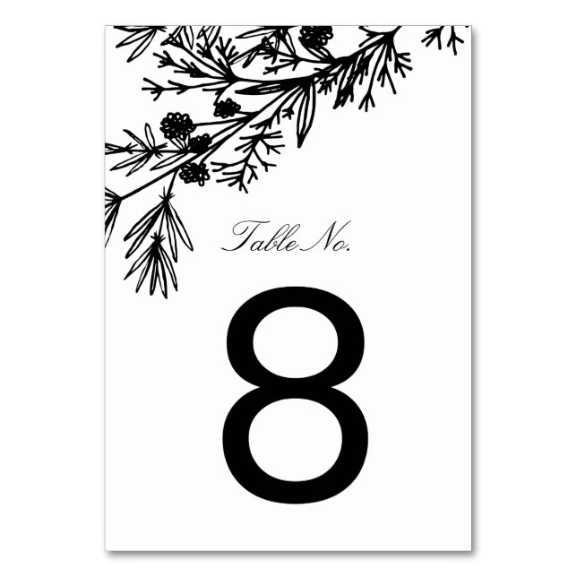 Hand Drawn Botanical Leaves Table Number (Front)
