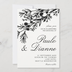 Hand Drawn Botanical Leaves Wedding Invitation