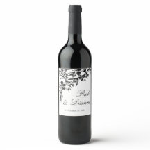 Hand Drawn Botanical Leaves Wedding Wine Label