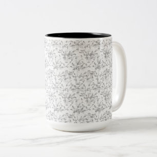 Hand-Drawn Botanical Pattern in Black and White Two-Tone Coffee Mug